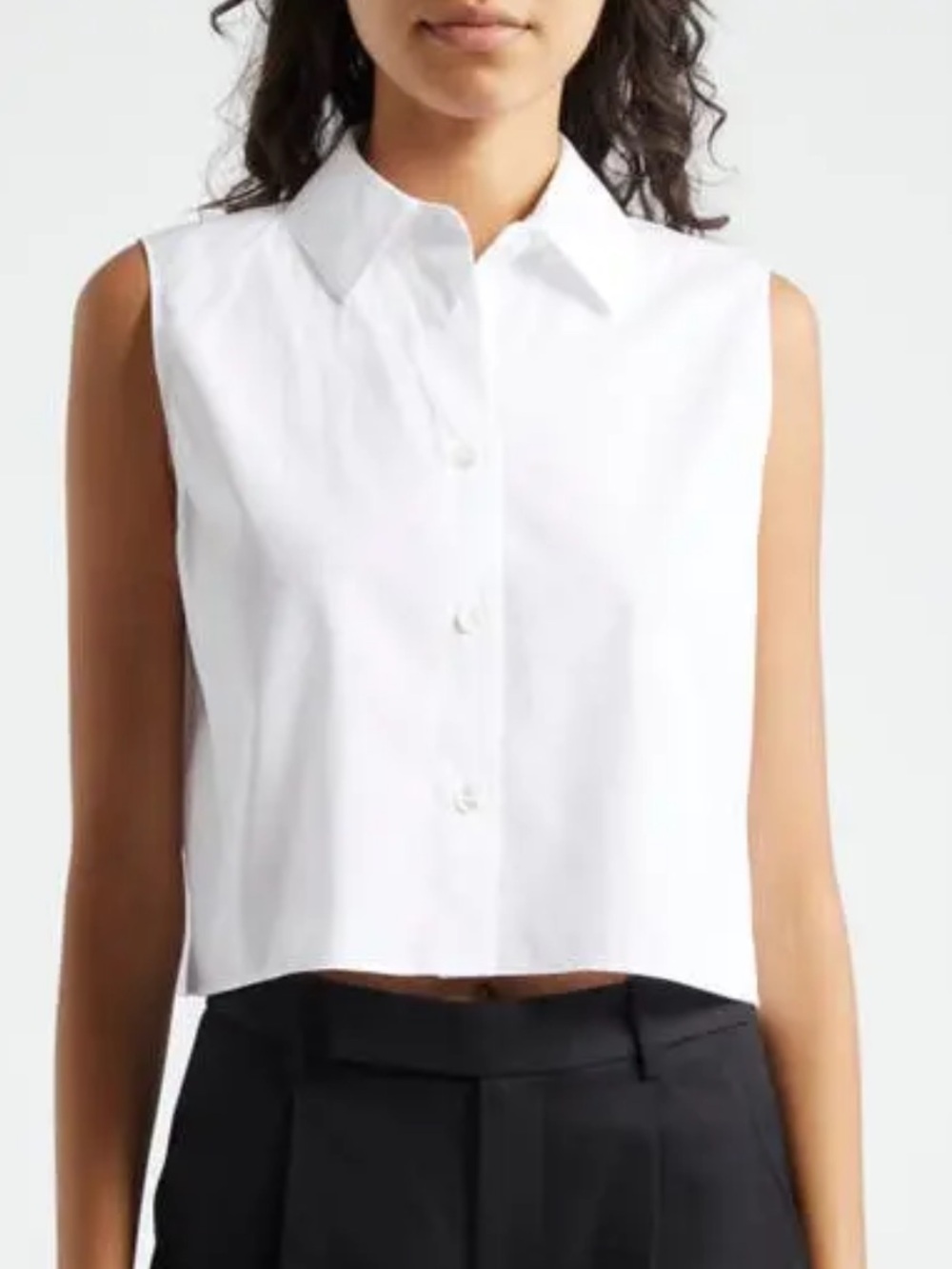 Theory Cropped Sleeveless White Button Front Shirt